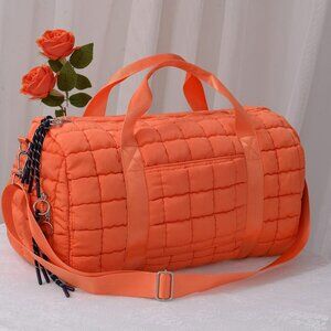 NEW! Orange Quilted Puffer Weekender Bag | Travel Duffel Tote Carry-On Gym Bag